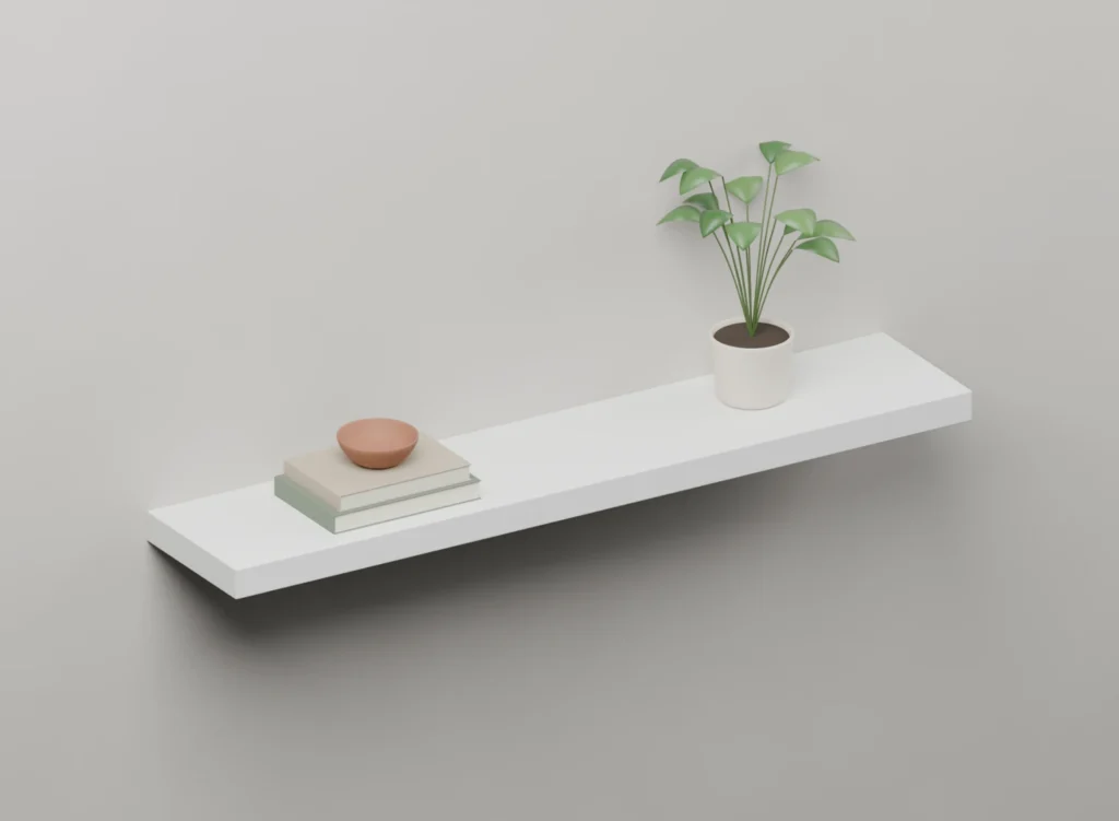 White Matt HPL floating shelf — Styled view