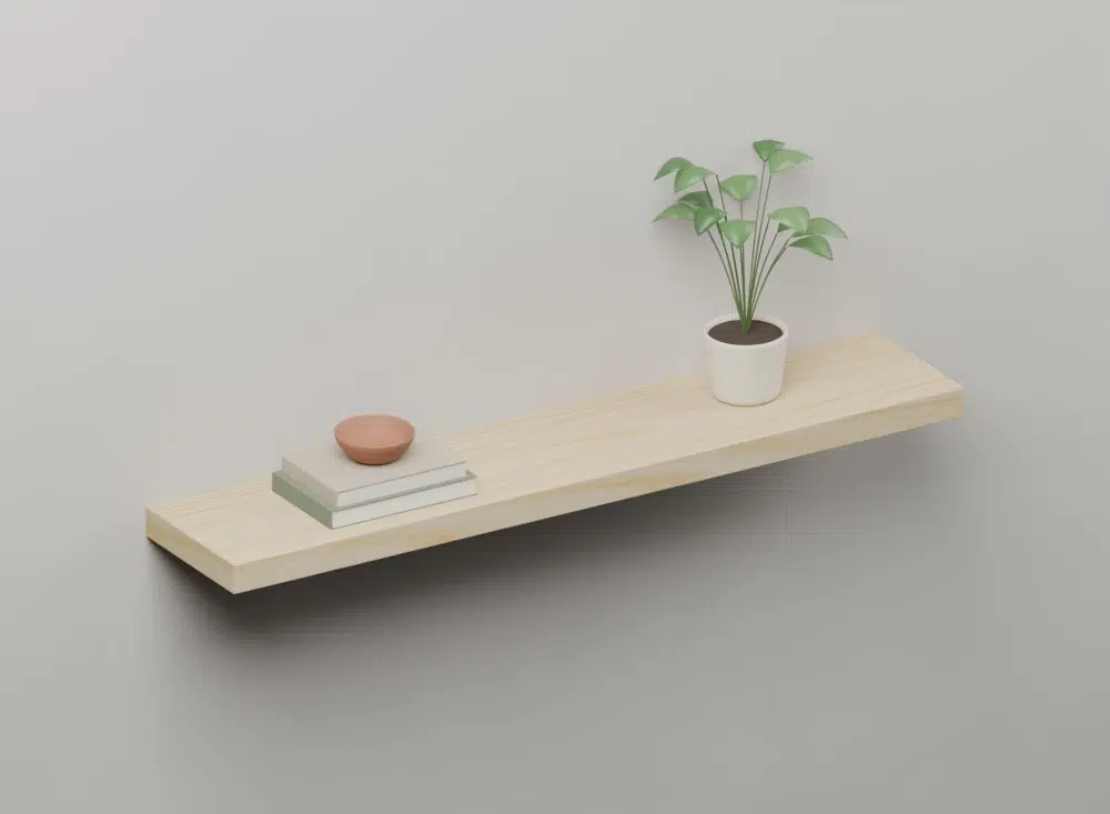 Ash veneered floating shelf - Styled view