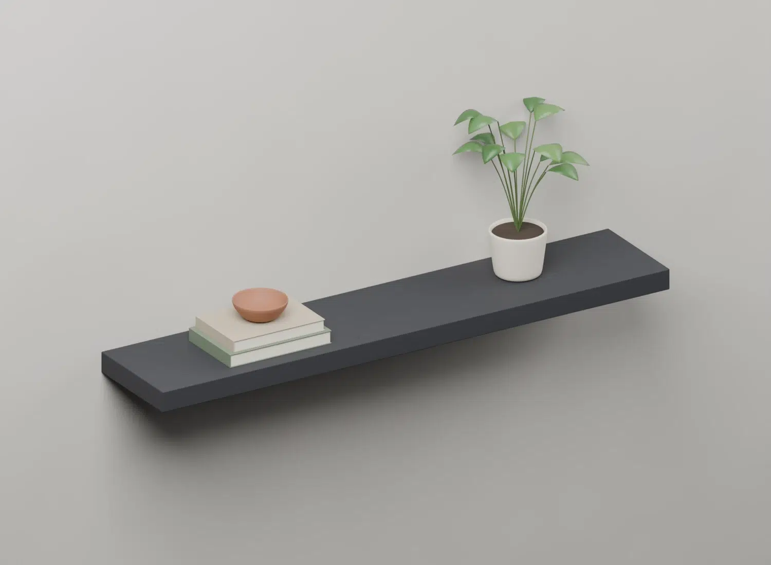 Charcoal Grey HPL floating shelf - Styled view