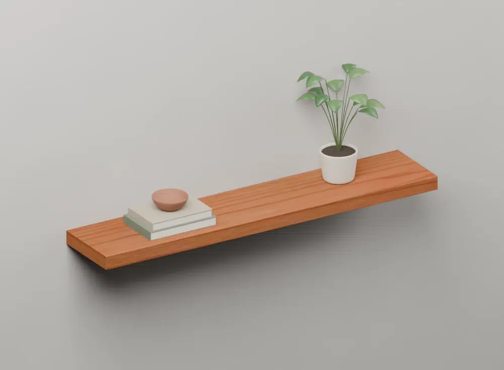 Cherry veneered floating shelf - Styled view