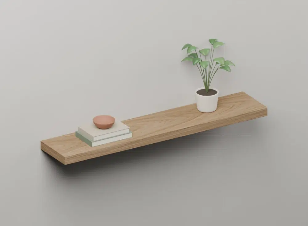 Oak veneered floating shelf - Styled view