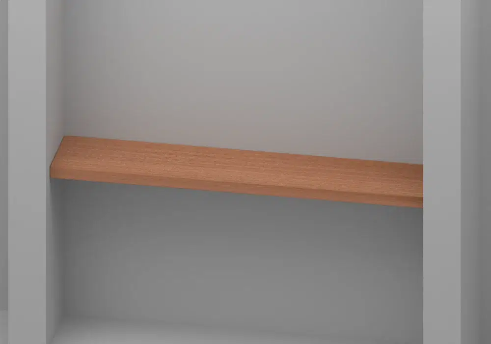 Solid Sapele Alcove shelf - Approved perspective view