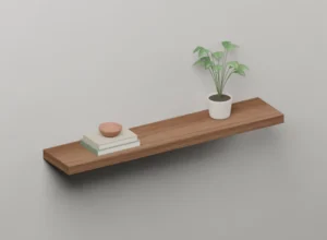Walnut veneered floating shelf - Styled view