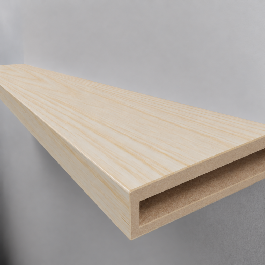 Ash veneer — grooved alcove wall-end detail