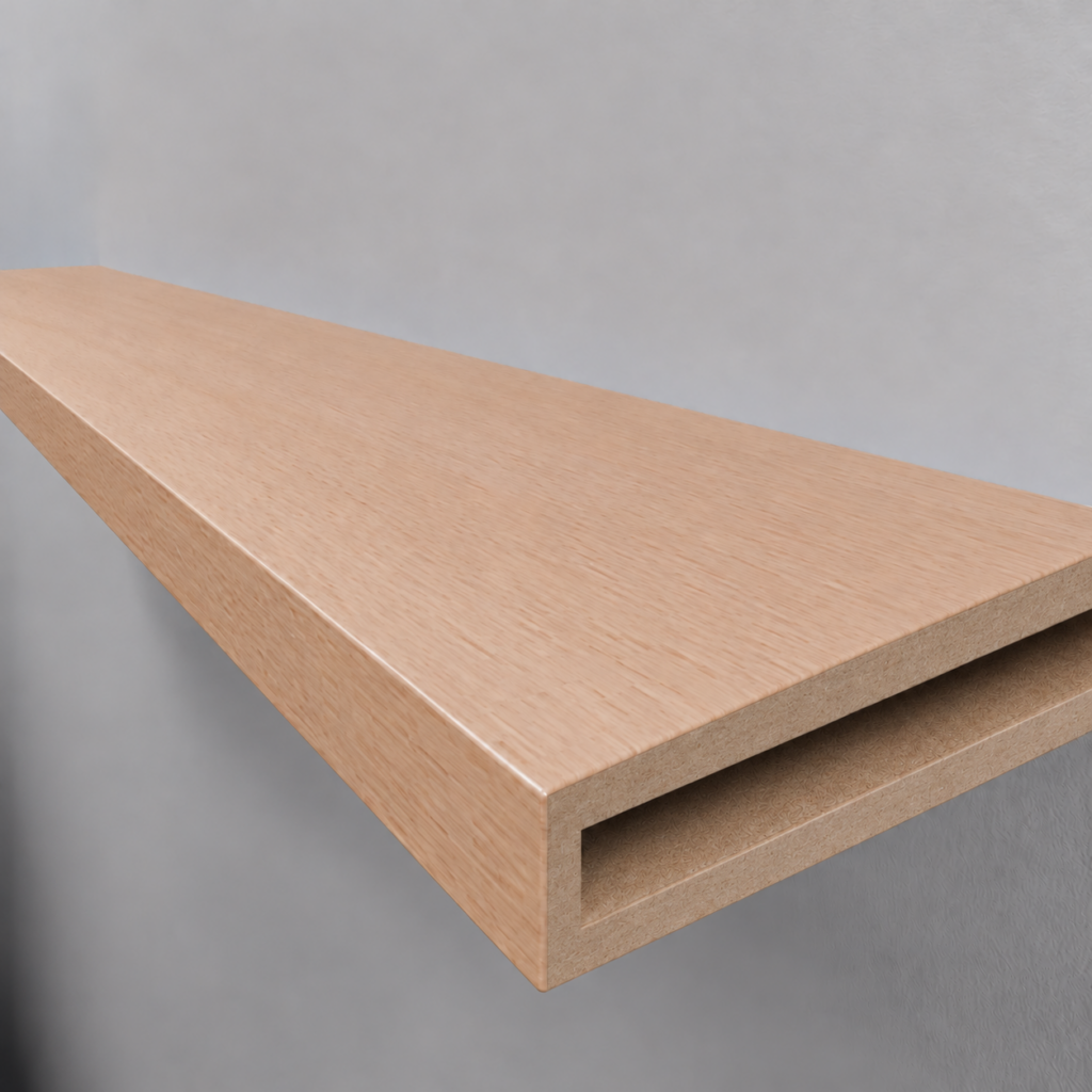 Beech veneer — grooved alcove wall-end detail