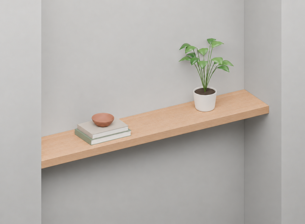 Beech Full Styled alcove shelf render