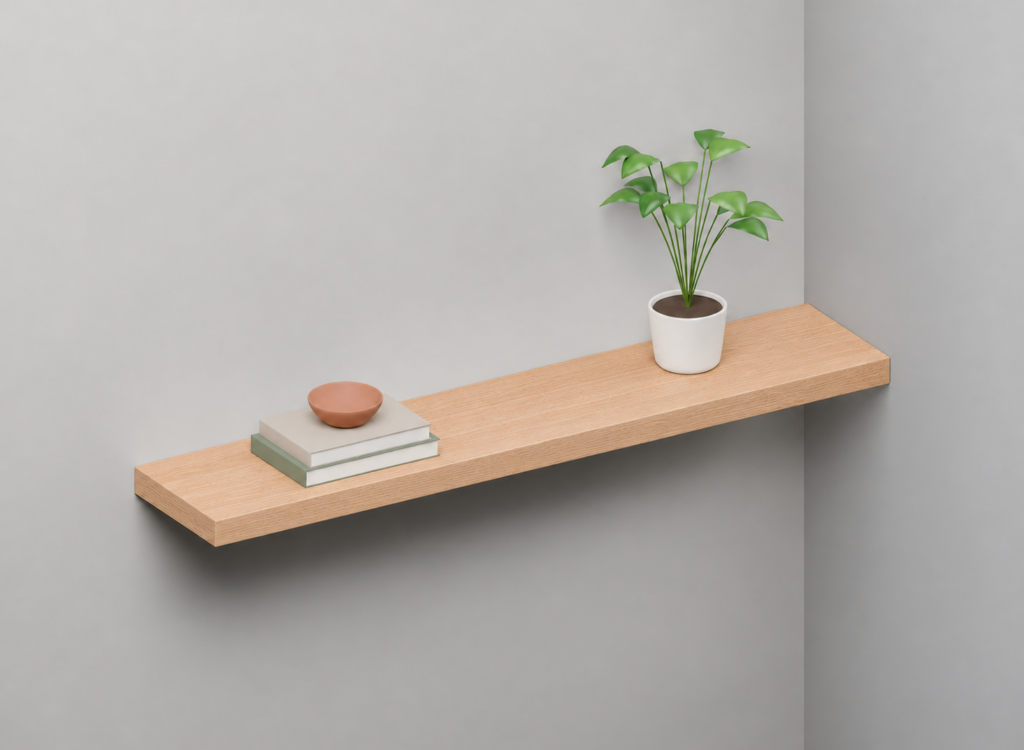 Beech Half Styled alcove shelf render