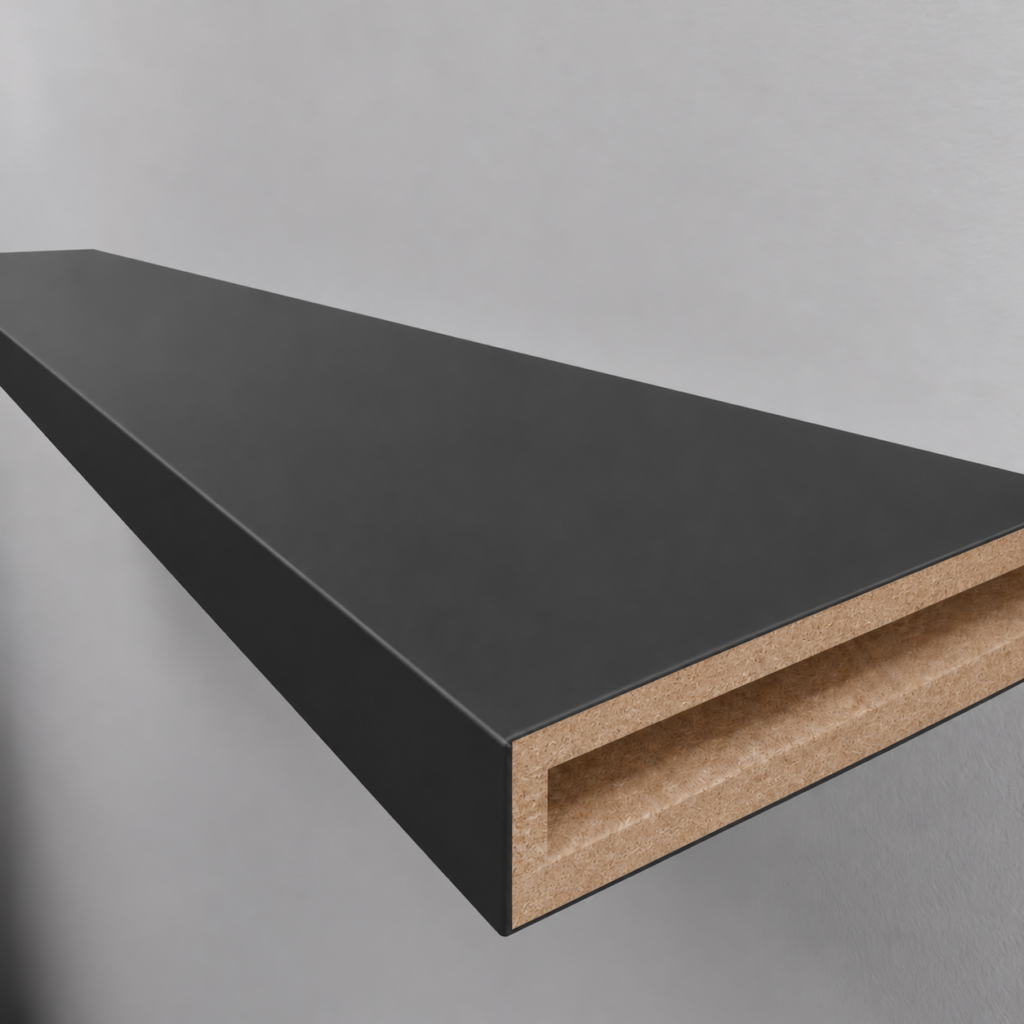 Black matt — grooved alcove wall-end detail