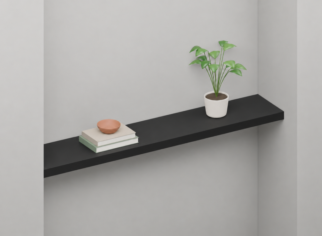 Black Matt Full Styled alcove shelf render