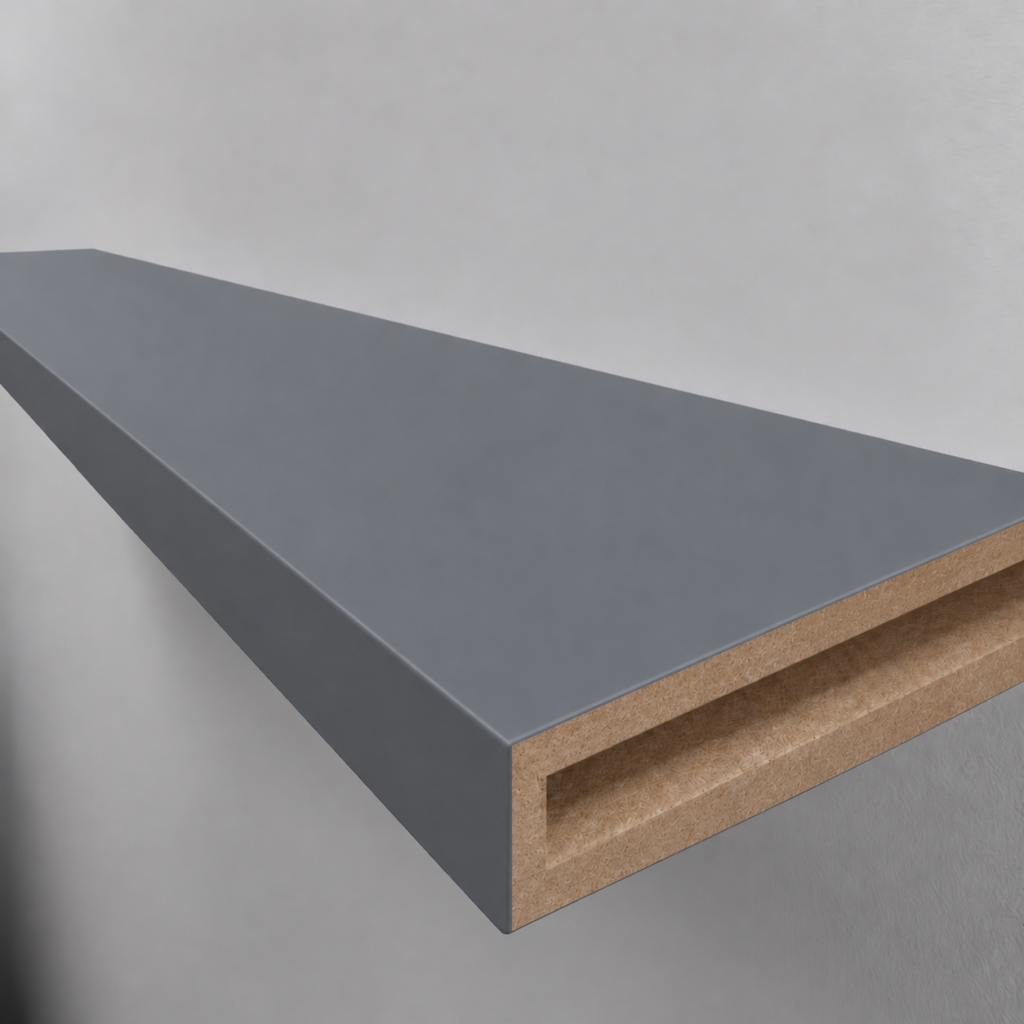 Blade grey — grooved alcove wall-end detail