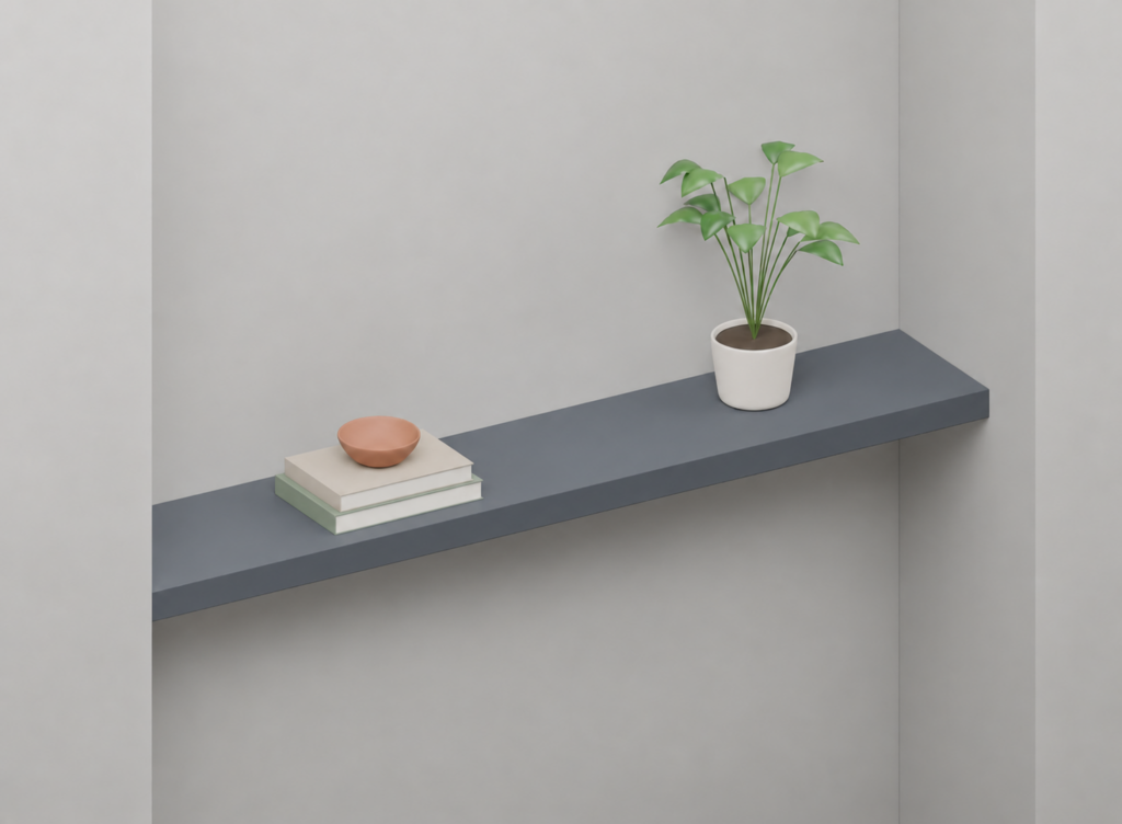 Blade Grey Full Styled alcove shelf render