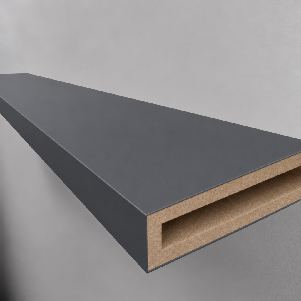 Charcoal grey — grooved alcove wall-end detail
