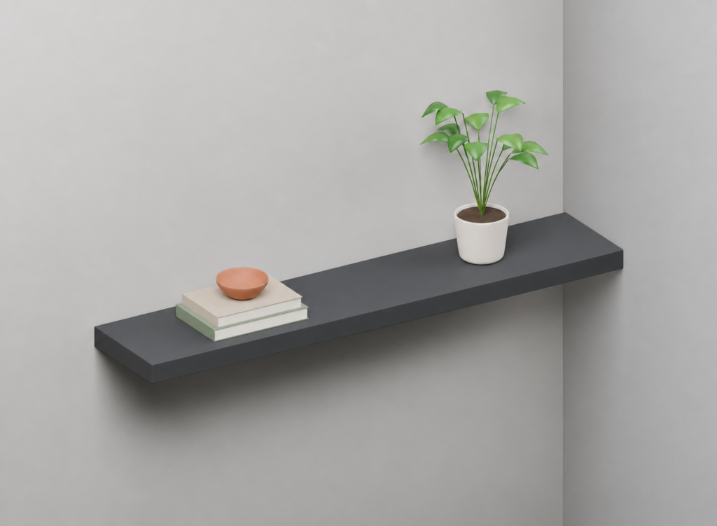 Charcoal Grey Half Styled alcove shelf render