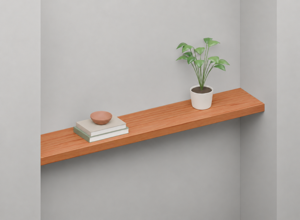 Cherry Full Styled alcove shelf render