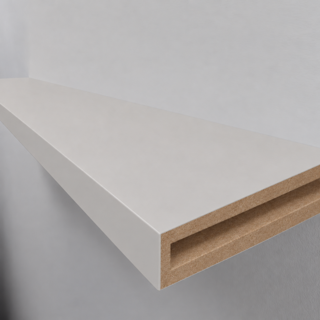 Dove grey — grooved alcove wall-end detail
