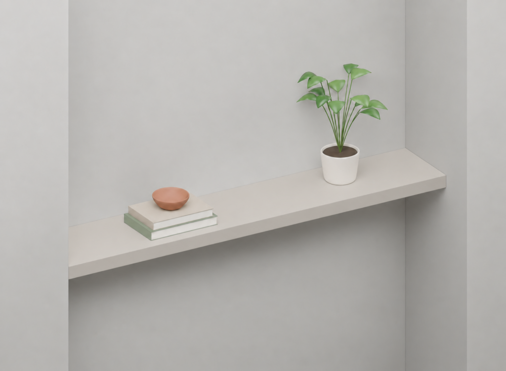 Dove Grey Full Styled alcove shelf render