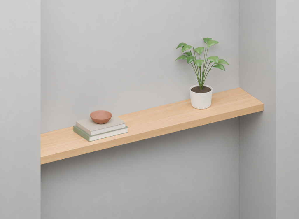 Maple Full Styled alcove shelf render