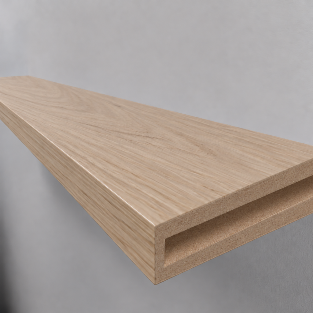 Oak veneer — grooved alcove wall-end detail