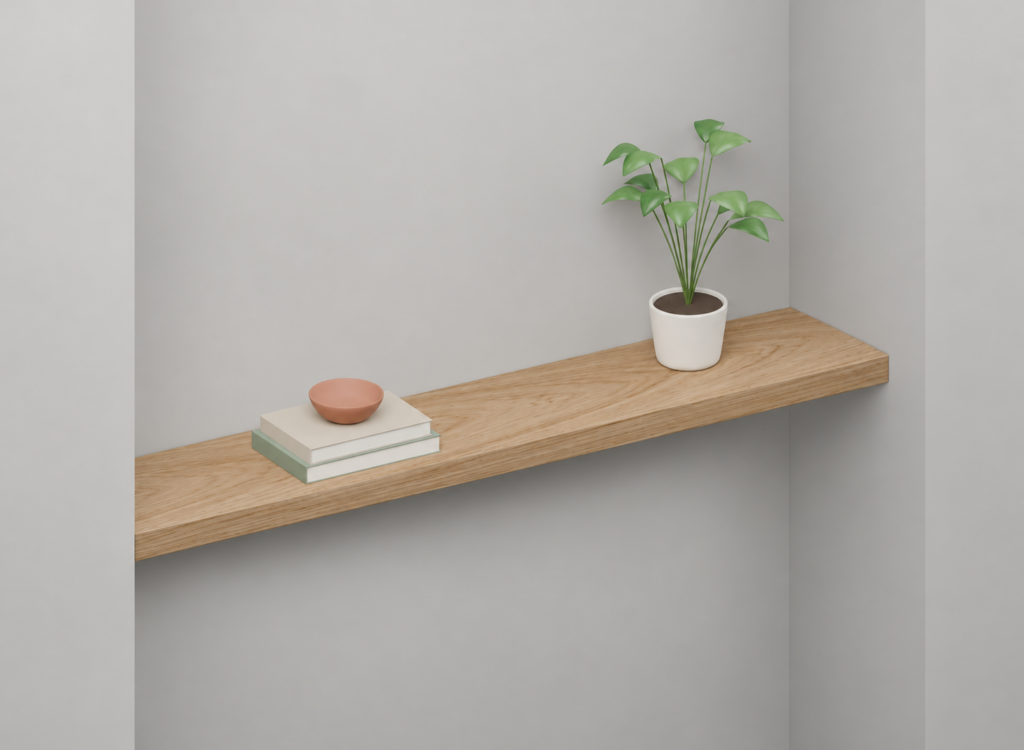 Full alcove · oak — installed shelf