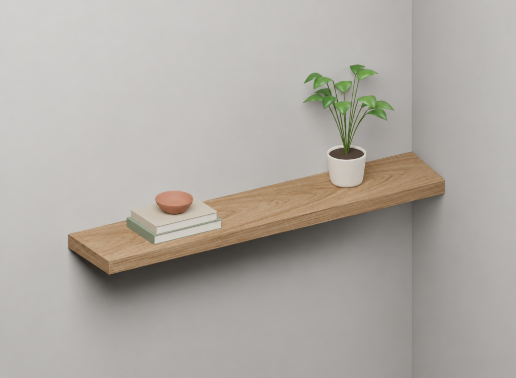 Half alcove · right wall · oak — installed shelf