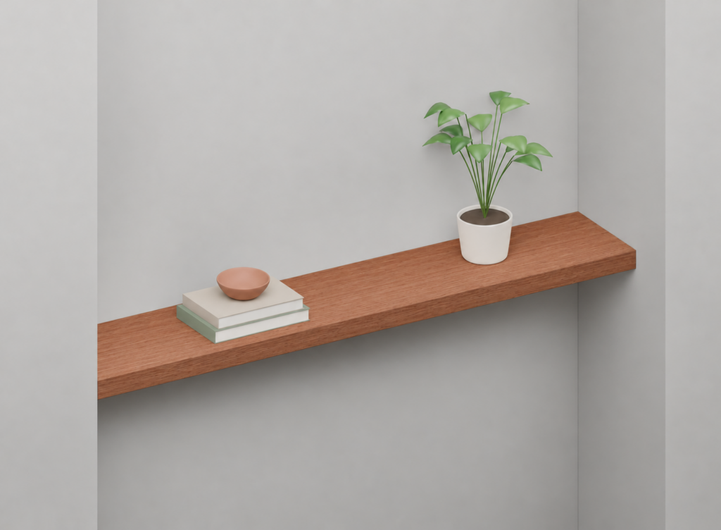 Sapele Full Styled alcove shelf render