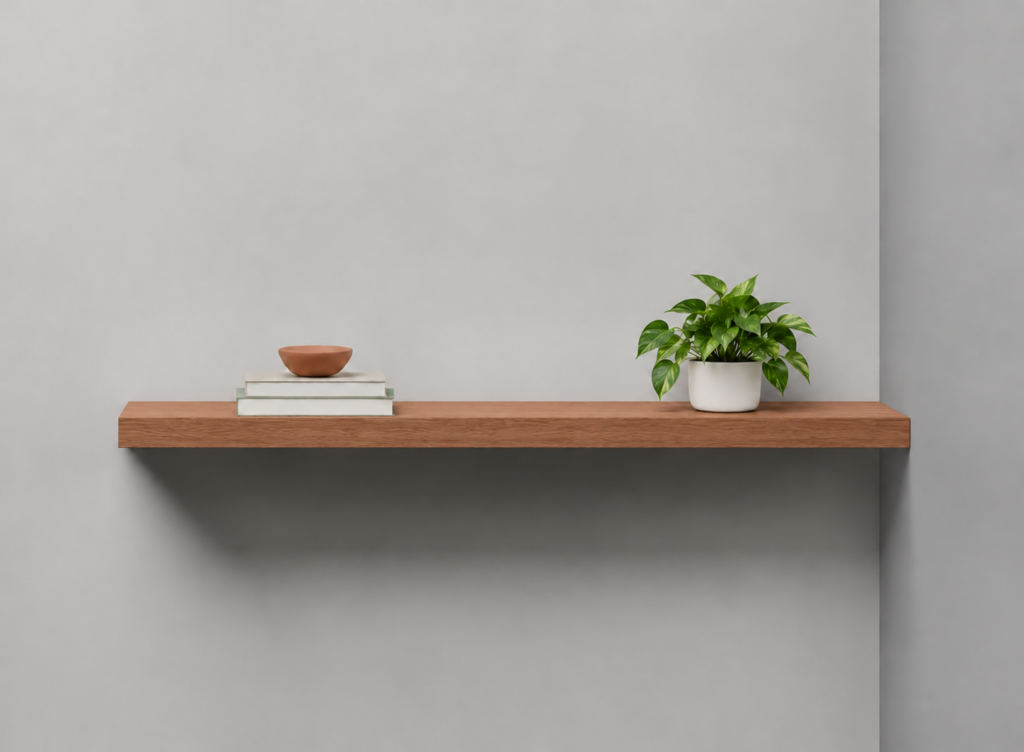 Sapele Half Front alcove shelf render