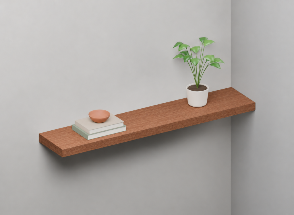 Sapele Half Styled alcove shelf render