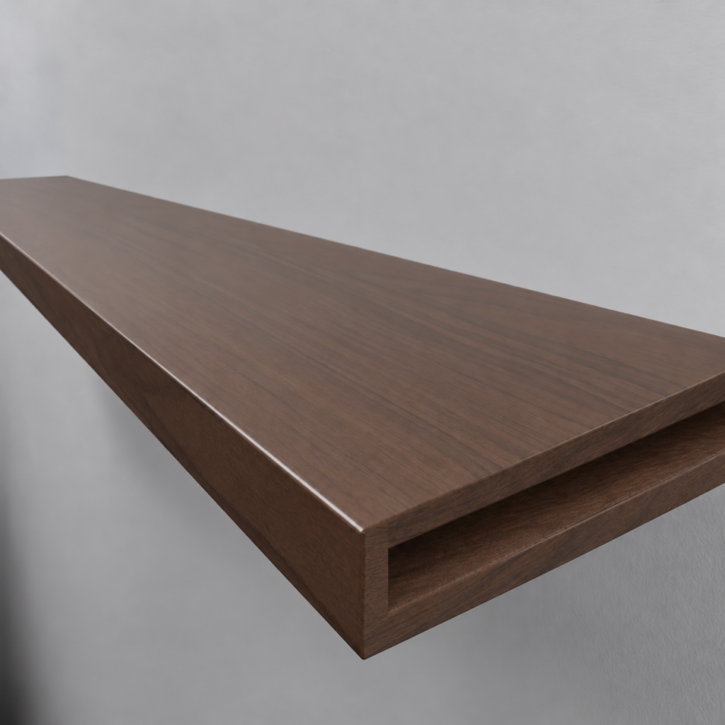 Solid American black walnut — grooved alcove wall-end detail