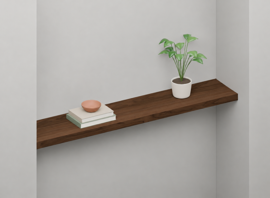 Solid Walnut Full Styled alcove shelf render
