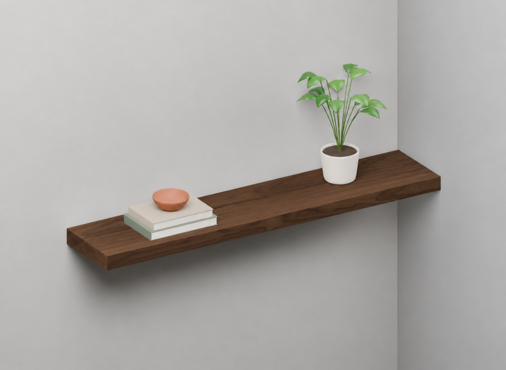 Solid Walnut Half Styled alcove shelf render