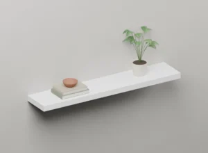 White Gloss Floating Shelf — styled ISO view