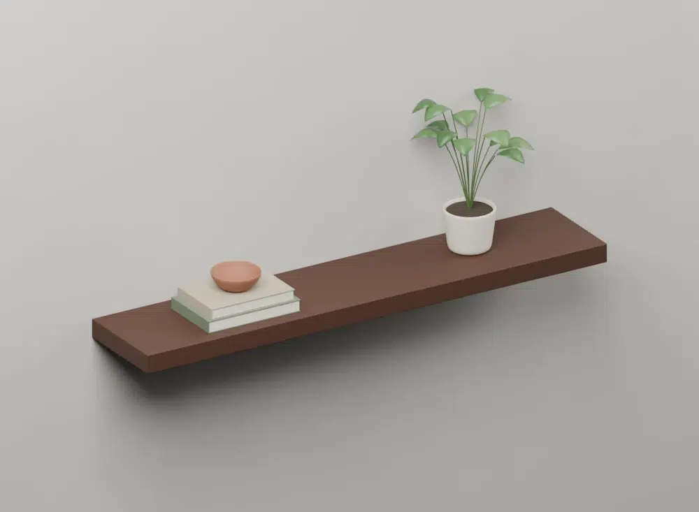 Choc Brown Floating Shelf — styled ISO view