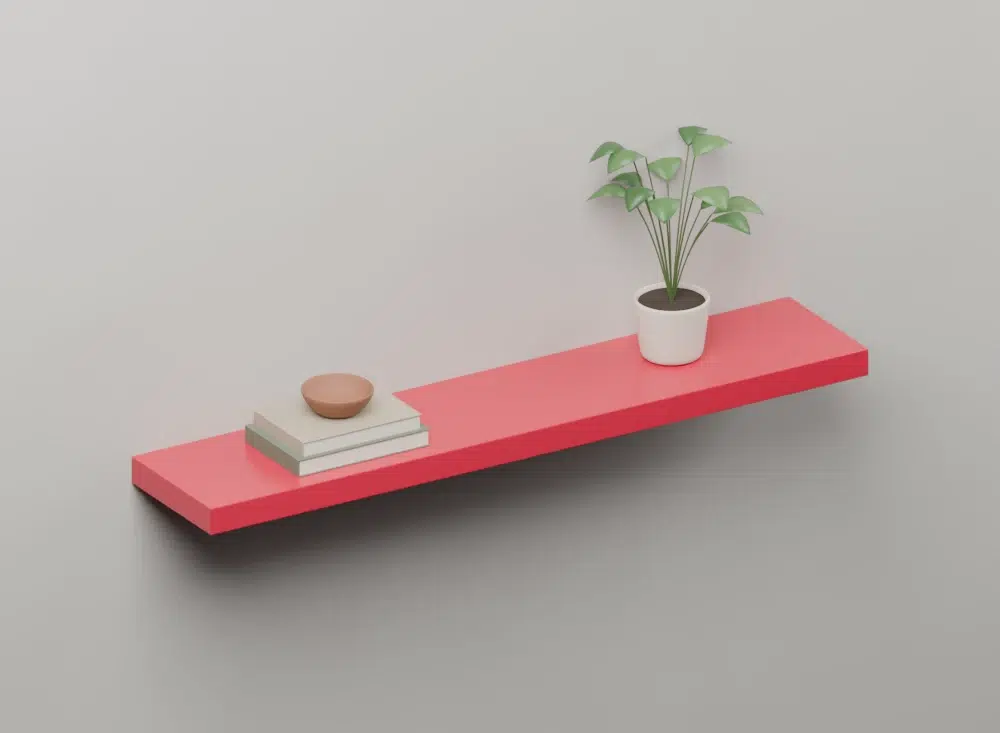 Blush Red Gloss Floating Shelf — styled ISO view