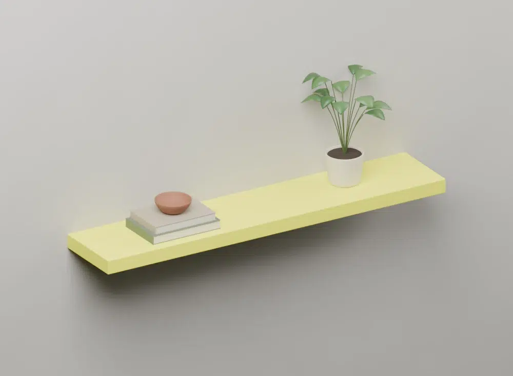 Sunflower Yellow Floating Shelf — styled ISO view
