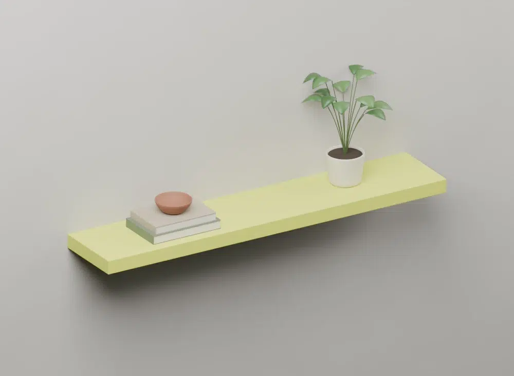 Acid Green Floating Shelf — styled ISO view