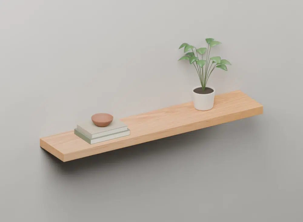 Solid Oak Floating Shelves — styled ISO view