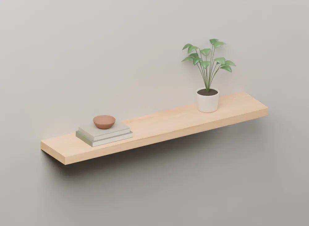 Solid Maple Floating Shelves — styled ISO view