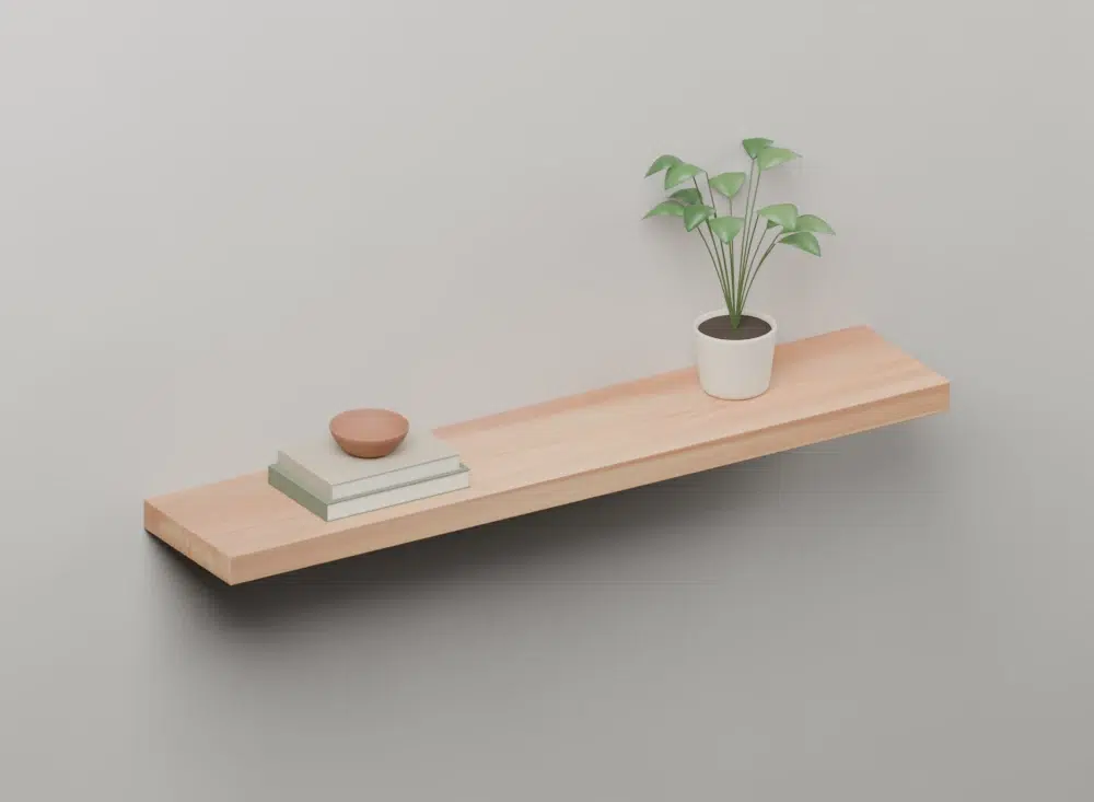 Solid Cherry Floating Shelves — styled ISO view