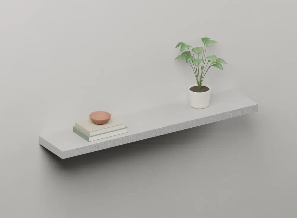 Brushed Steel Floating Shelves — styled ISO view