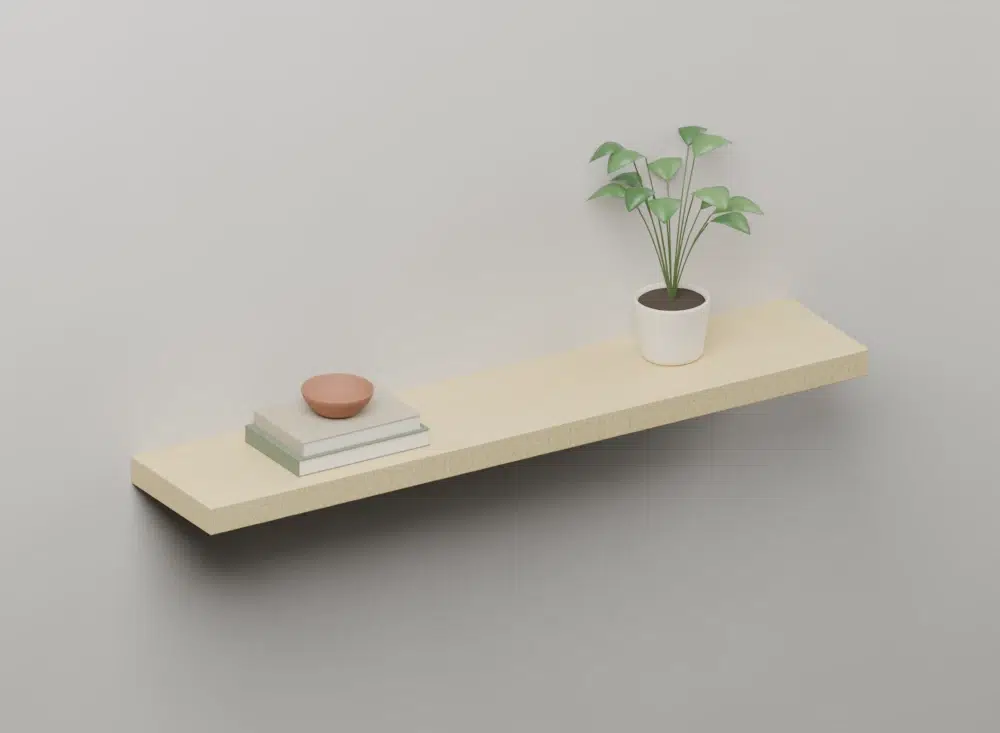 Brushed Gold Floating Shelves — styled ISO view