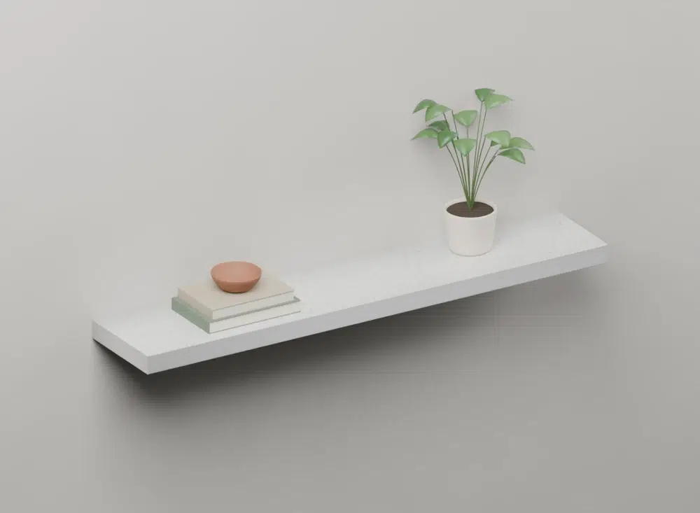 Brushed Aluminium Floating Shelves — styled ISO view