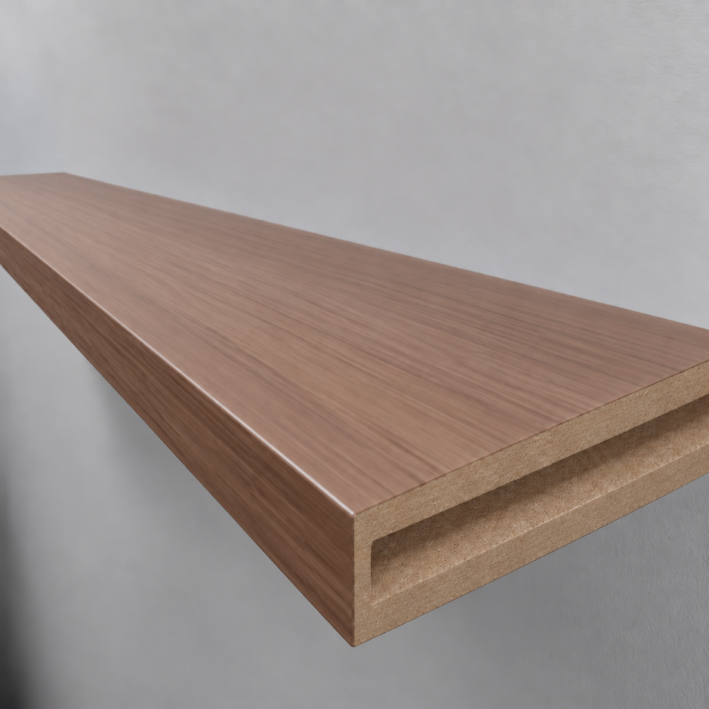 Walnut veneer — grooved alcove wall-end detail