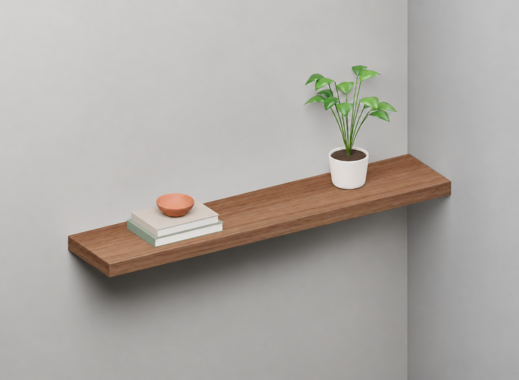 Walnut Half Styled alcove shelf render
