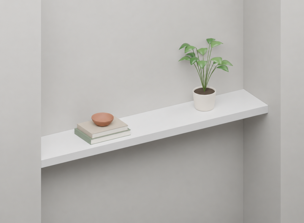 White Matt Full Styled alcove shelf render
