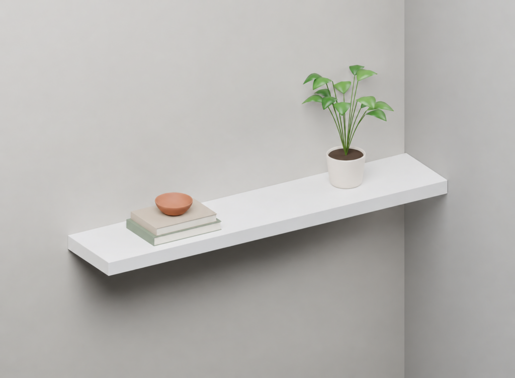 White Matt Half Styled alcove shelf render